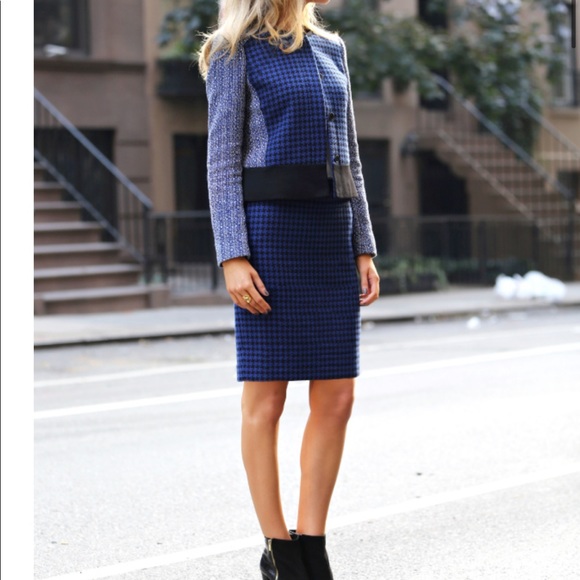 Ann Taylor petite houndstooth blue wool twill - Picture 1 of 13